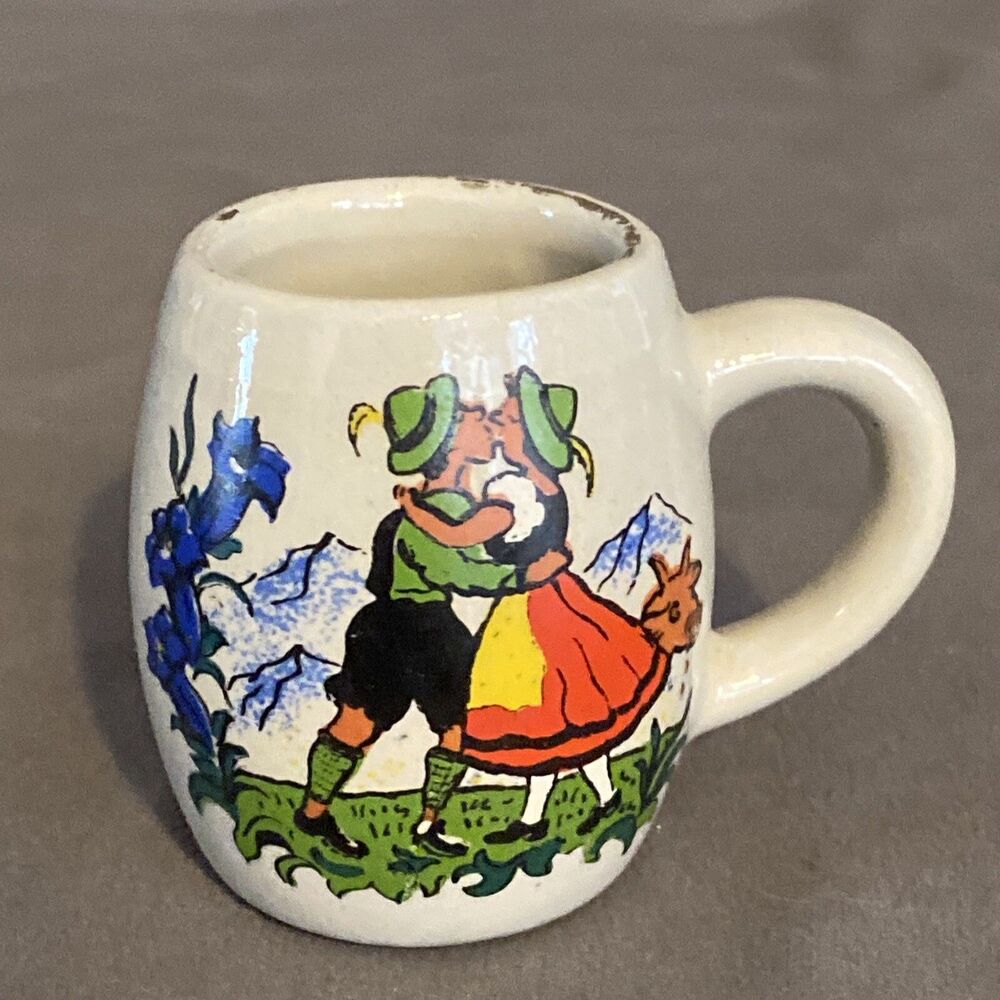 West Germany Stoneware Shot Glass Stein Mug Handle Miniature Vintage Kissing